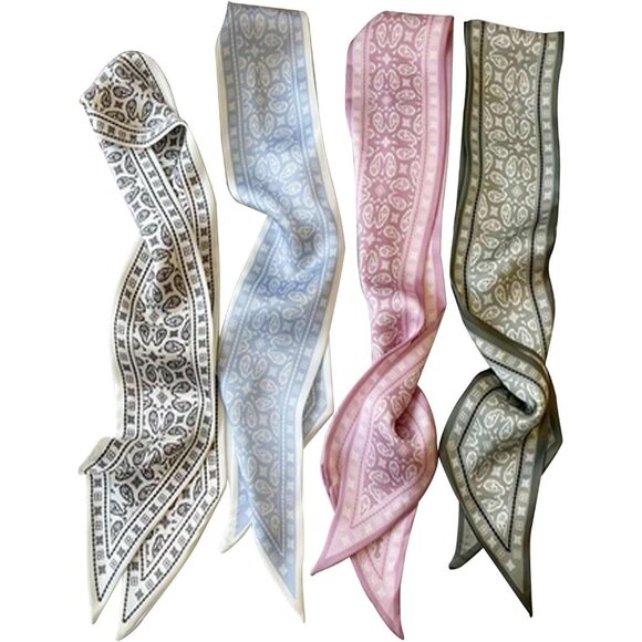 4Pcs Fashion Scarves for Women Boho Satin Headbands Multi-Function Bag Hair - Picture 1 of 8